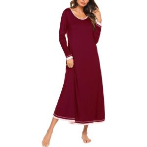 image:imageEkouaer Nightgown Women Long Sleeve Sleepwear Full Length Long Nightshirt Soft Loungewear S4XLWine Red