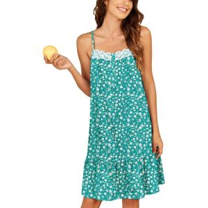 image:imageEkouaer Nightgowns for Women Cotton Night Gown Sleeveless Sleep Dress Lace Nighty Ladies Nightdress Summer SleepwearGreen Little Flower