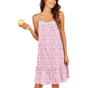 image:imageEkouaer Nightgowns for Women Cotton Night Gown Sleeveless Sleep Dress Lace Nighty Ladies Nightdress Summer SleepwearPink Floral