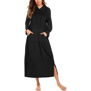 image:imageEkouaer Nightgowns for Women Fleece Nightgown Long Sleeve Sleepwear Hooded Night Gown Long Sleep Shirt with PocketBlack 2