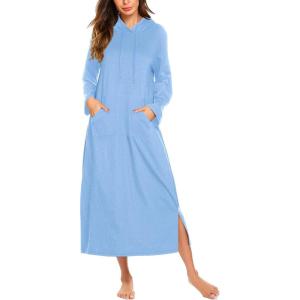image:imageEkouaer Nightgowns for Women Fleece Nightgown Long Sleeve Sleepwear Hooded Night Gown Long Sleep Shirt with PocketBlue