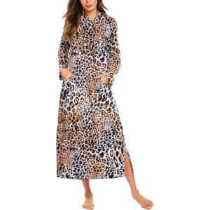 image:imageEkouaer Nightgowns for Women Fleece Nightgown Long Sleeve Sleepwear Hooded Night Gown Long Sleep Shirt with PocketLeopard