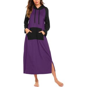 image:imageEkouaer Nightgowns for Women Fleece Nightgown Long Sleeve Sleepwear Hooded Night Gown Long Sleep Shirt with PocketPurple