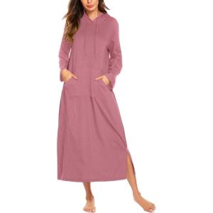image:imageEkouaer Nightgowns for Women Fleece Nightgown Long Sleeve Sleepwear Hooded Night Gown Long Sleep Shirt with PocketRed