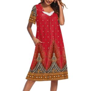 image:imageEkouaer Nightgowns for Women House Dress Nightgown with Pockets Mumu DressFloral Red