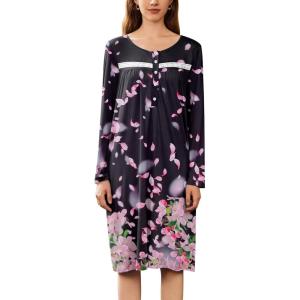 image:imageEkouaer Nightgowns for Women Long Sleeve Sleepshirt Button Nightshirt Floral Sleepwear Night Dress with Pockets SXXXLBlack Pink Floral