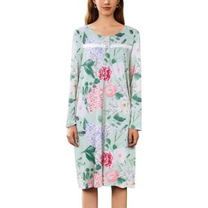 image:imageEkouaer Nightgowns for Women Long Sleeve Sleepshirt Button Nightshirt Floral Sleepwear Night Dress with Pockets SXXXLGreen Floral