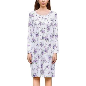 image:imageEkouaer Nightgowns for Women Long Sleeve Sleepshirt Button Nightshirt Floral Sleepwear Night Dress with Pockets SXXXLWhite Purple Floral