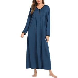 image:imageEkouaer Womens Long Sleeve Nightgown Full Length Sleepwear Long Sleepshirts Henley Sleep DressAanavy