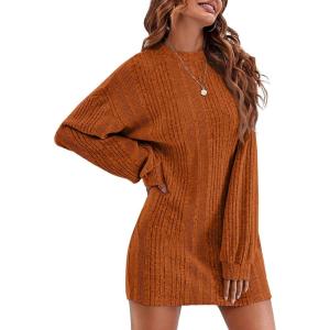 image:imageEkouaer Womens Nightgown Long Sleeve Ribbed Knit Nightshirt Round Neck Sleep Shirt Soft Sweater Dress SXXLCaramel