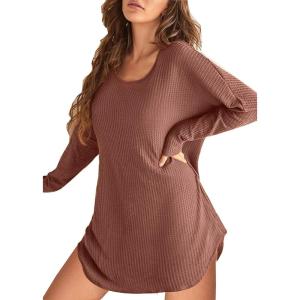 image:imageEkouaer Womens Nightgown Waffle Knit Long Sleeve Nightgown Sleep shirts Night Dress for Women SXXLBrick Red