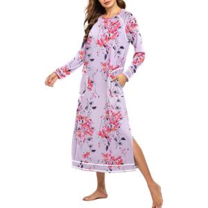 image:imageEkouaer Womens Nightshirt Long Sleeve Nightgown Round Neck Sleepwear Full Length Pajama Dress with Pockets Loungewear SXXLAfloral Lilac