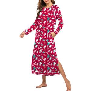 image:imageEkouaer Womens Nightshirt Long Sleeve Nightgown Round Neck Sleepwear Full Length Pajama Dress with Pockets Loungewear SXXLChristmas Penguin