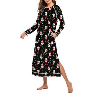 image:imageEkouaer Womens Nightshirt Long Sleeve Nightgown Round Neck Sleepwear Full Length Pajama Dress with Pockets Loungewear SXXLChristmas Snowman