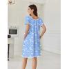 image:imageEkouaer Cotton Nightgowns for Women Lace Trim Sleep Shirts Short Sleeve Night Shirts Sleep Dress with PocketsBlue Birds