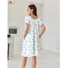 image:imageEkouaer Cotton Nightgowns for Women Lace Trim Sleep Shirts Short Sleeve Night Shirts Sleep Dress with PocketsBlue Floral