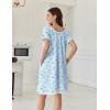 image:imageEkouaer Cotton Nightgowns for Women Lace Trim Sleep Shirts Short Sleeve Night Shirts Sleep Dress with PocketsFloral Light Blue