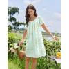 image:imageEkouaer Cotton Nightgowns for Women Lace Trim Sleep Shirts Short Sleeve Night Shirts Sleep Dress with PocketsGreen Floral