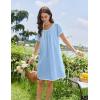 image:imageEkouaer Cotton Nightgowns for Women Lace Trim Sleep Shirts Short Sleeve Night Shirts Sleep Dress with PocketsLight Blue