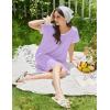 image:imageEkouaer Cotton Nightgowns for Women Lace Trim Sleep Shirts Short Sleeve Night Shirts Sleep Dress with PocketsLight Purple