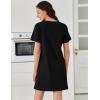 image:imageEkouaer Cotton Nightgowns for Women Short Sleeve Sleep Shirts Pleated Night Shirts Soft Crew Neck Night GownBlack