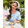 image:imageEkouaer Cotton Nightgowns for Women Short Sleeve Sleep Shirts Pleated Night Shirts Soft Crew Neck Night GownBlue Floral