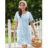 image:imageEkouaer Cotton Nightgowns for Women Short Sleeve Sleep Shirts Pleated Night Shirts Soft Crew Neck Night GownBlue Floral