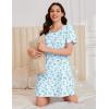 image:imageEkouaer Cotton Nightgowns for Women Short Sleeve Sleep Shirts Pleated Night Shirts Soft Crew Neck Night GownBlue Floral