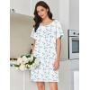 image:imageEkouaer Cotton Nightgowns for Women Short Sleeve Sleep Shirts Pleated Night Shirts Soft Crew Neck Night GownBlue Flowers