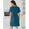 image:imageEkouaer Cotton Nightgowns for Women Short Sleeve Sleep Shirts Pleated Night Shirts Soft Crew Neck Night GownBlue Green