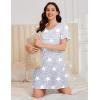 image:imageEkouaer Cotton Nightgowns for Women Short Sleeve Sleep Shirts Pleated Night Shirts Soft Crew Neck Night GownGrey Star
