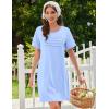 image:imageEkouaer Cotton Nightgowns for Women Short Sleeve Sleep Shirts Pleated Night Shirts Soft Crew Neck Night GownLight Blue