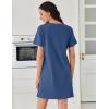 image:imageEkouaer Cotton Nightgowns for Women Short Sleeve Sleep Shirts Pleated Night Shirts Soft Crew Neck Night GownNavy