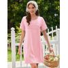 image:imageEkouaer Cotton Nightgowns for Women Short Sleeve Sleep Shirts Pleated Night Shirts Soft Crew Neck Night GownPink