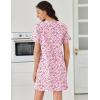 image:imageEkouaer Cotton Nightgowns for Women Short Sleeve Sleep Shirts Pleated Night Shirts Soft Crew Neck Night GownPink Floral