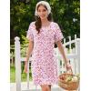 image:imageEkouaer Cotton Nightgowns for Women Short Sleeve Sleep Shirts Pleated Night Shirts Soft Crew Neck Night GownPink Floral