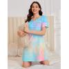 image:imageEkouaer Cotton Nightgowns for Women Short Sleeve Sleep Shirts Pleated Night Shirts Soft Crew Neck Night GownPink Tiedye