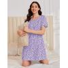 image:imageEkouaer Cotton Nightgowns for Women Short Sleeve Sleep Shirts Pleated Night Shirts Soft Crew Neck Night GownPurple Flowers