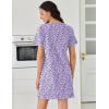 image:imageEkouaer Cotton Nightgowns for Women Short Sleeve Sleep Shirts Pleated Night Shirts Soft Crew Neck Night GownPurple Flowers