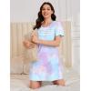 image:imageEkouaer Cotton Nightgowns for Women Short Sleeve Sleep Shirts Pleated Night Shirts Soft Crew Neck Night GownPurple Tie Dye