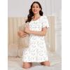 image:imageEkouaer Cotton Nightgowns for Women Short Sleeve Sleep Shirts Pleated Night Shirts Soft Crew Neck Night GownWhite Floral