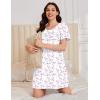 image:imageEkouaer Cotton Nightgowns for Women Short Sleeve Sleep Shirts Pleated Night Shirts Soft Crew Neck Night GownWhite Flowers