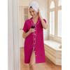 image:imageEkouaer Nightgowns for Women Button Down Night Gowns Short Sleeve Night Dress Notch Collar Sleep Shirt Pajama Dress S3XLRose Red