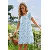 image:imageEkouaer Nightgowns for Women Lace Trim Sleep Shirts Short Sleeve Night Shirts With Pockets Night Gown Ruffled Sleep DressBlue Floral