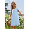 image:imageEkouaer Nightgowns for Women Lace Trim Sleep Shirts Short Sleeve Night Shirts With Pockets Night Gown Ruffled Sleep DressLight Blue