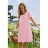 image:imageEkouaer Nightgowns for Women Lace Trim Sleep Shirts Short Sleeve Night Shirts With Pockets Night Gown Ruffled Sleep DressPink