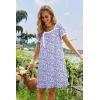 image:imageEkouaer Nightgowns for Women Lace Trim Sleep Shirts Short Sleeve Night Shirts With Pockets Night Gown Ruffled Sleep DressPurple Flowers