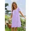 image:imageEkouaer Nightgowns for Women Lace Trim Sleep Shirts Short Sleeve Night Shirts With Pockets Night Gown Ruffled Sleep DressPurpleblue Flowers