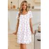 image:imageEkouaer Nightgowns for Women Lace Trim Sleep Shirts Short Sleeve Night Shirts With Pockets Night Gown Ruffled Sleep DressWhite Flowers