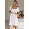image:imageEkouaer Nightgowns for Women Lace Trim Sleep Shirts Short Sleeve Night Shirts With Pockets Night Gown Ruffled Sleep DressWhite Flowers